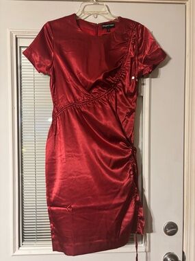 Newport News Red Satin Ruched Mini Dress